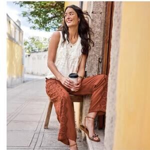 Sundance Suvi Eyelet Wide Leg Pants in Terracotta, Boho, Pockets, Size Small NEW